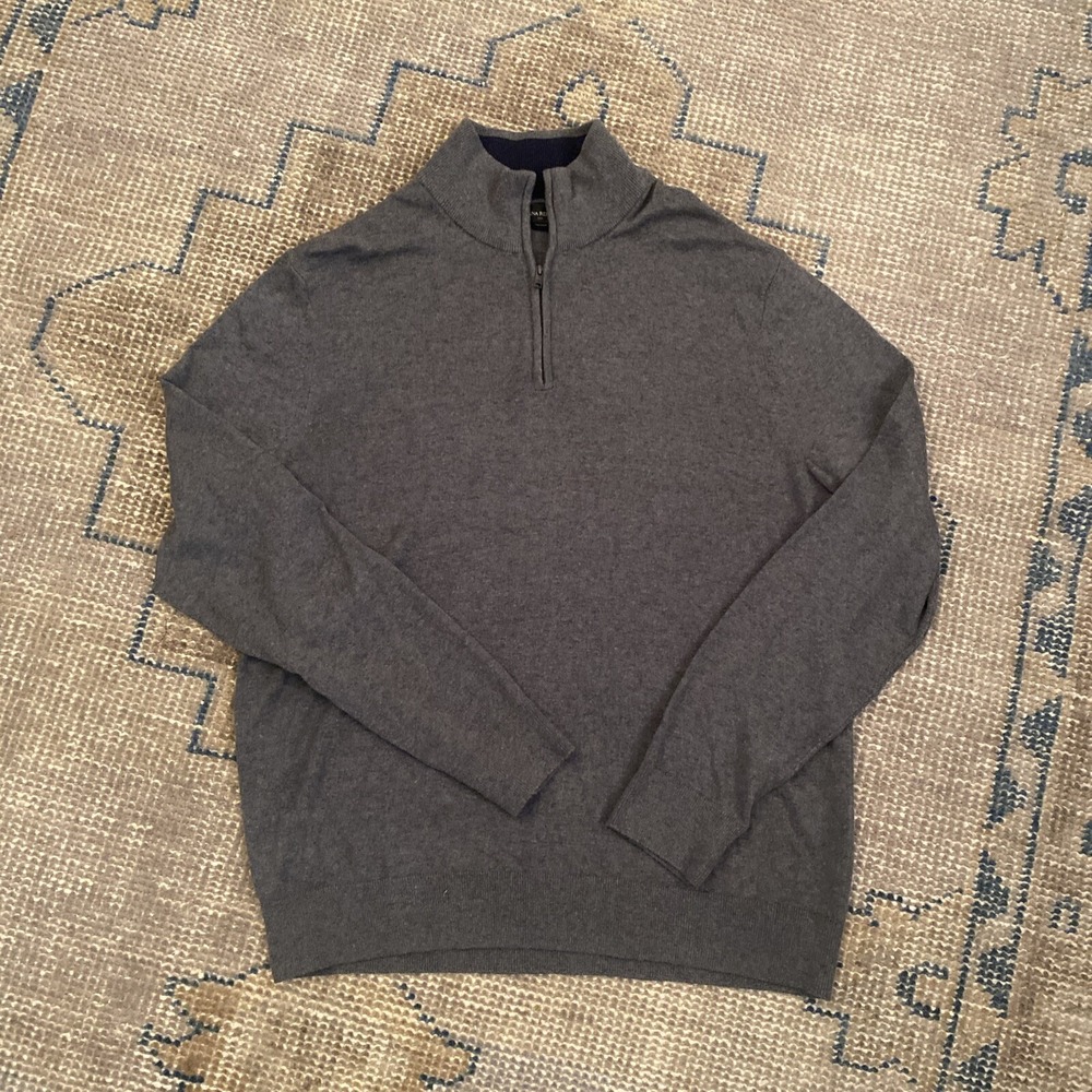 Men's Banana Republic Premium Luxe Yarn Quarter Zip Sweater Silk Cashmere Gray L